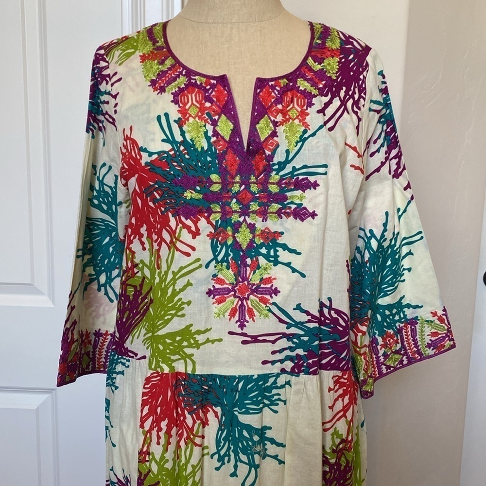 Bahrain Asian Inspired Maxi dress Womens S lightweight embroidery island style - Picture 3 of 5